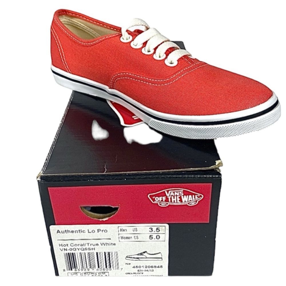 Vans Authentic Hot Coral True White Canvas Sneakers Women’s Size 5 NEW